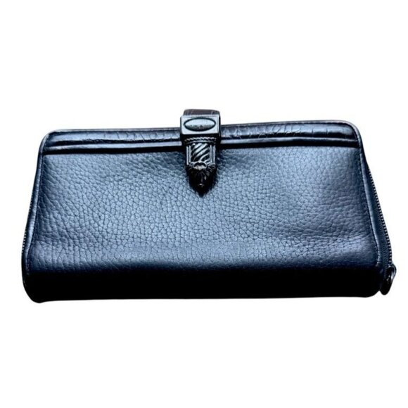 Brighton Black/Brown Pebble Leather Moc Croc Wallet With Decorative Silver-Tone - Picture 3 of 14